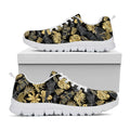 Black And Gold Tropical Pattern Print White Running Shoes
