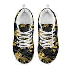 Black And Gold Tropical Pattern Print White Sneakers