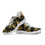 Black And Gold Tropical Pattern Print White Sneakers