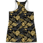 Black And Gold Tropical Pattern Print Women's Racerback Tank Top