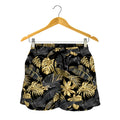 Black And Gold Tropical Pattern Print Women's Shorts