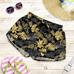 Black And Gold Tropical Pattern Print Women's Shorts