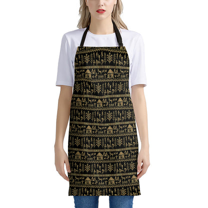 Black And Gold Warli Pattern Print Apron