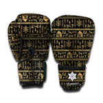 Black And Gold Warli Pattern Print Boxing Gloves