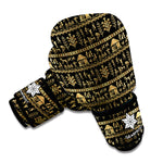 Black And Gold Warli Pattern Print Boxing Gloves