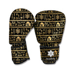 Black And Gold Warli Pattern Print Boxing Gloves