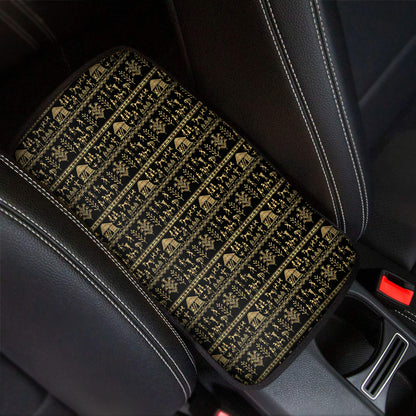 Black And Gold Warli Pattern Print Car Center Console Cover