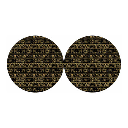 Black And Gold Warli Pattern Print Car Coasters