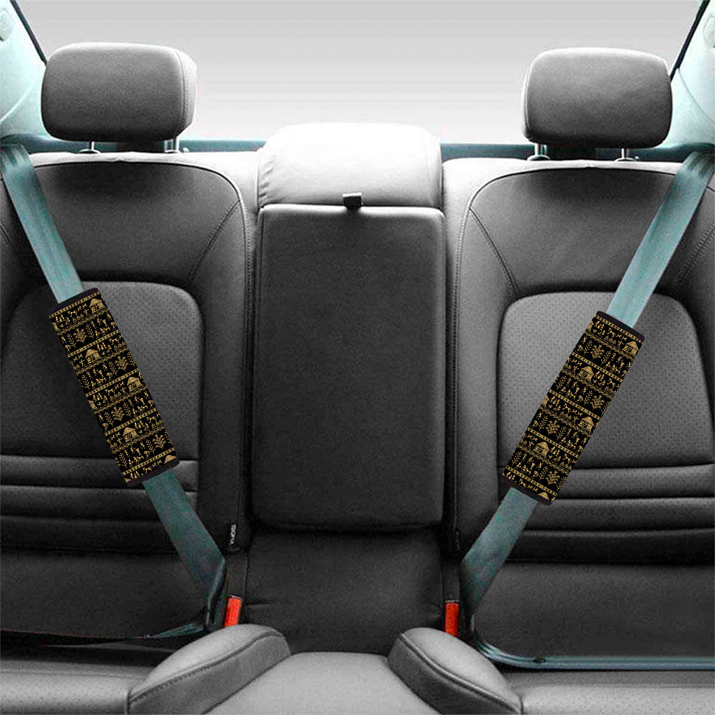 Black And Gold Warli Pattern Print Car Seat Belt Covers