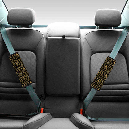 Black And Gold Warli Pattern Print Car Seat Belt Covers