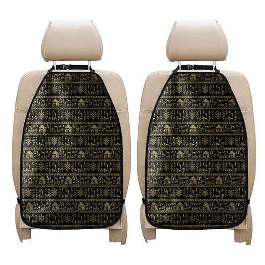 Black And Gold Warli Pattern Print Car Seat Organizers