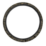 Black And Gold Warli Pattern Print Car Steering Wheel Cover