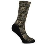 Black And Gold Warli Pattern Print Crew Socks