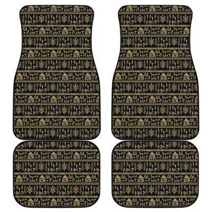 Black And Gold Warli Pattern Print Front and Back Car Floor Mats