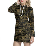 Black And Gold Warli Pattern Print Hoodie Dress