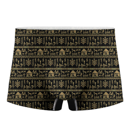 Black And Gold Warli Pattern Print Men's Boxer Briefs