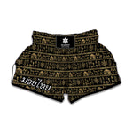 Black And Gold Warli Pattern Print Muay Thai Boxing Shorts