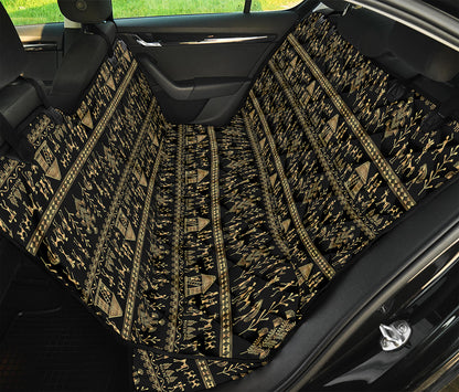 Black And Gold Warli Pattern Print Pet Car Back Seat Cover