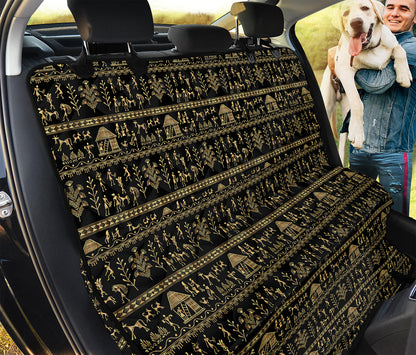 Black And Gold Warli Pattern Print Pet Car Back Seat Cover