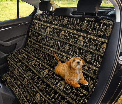 Black And Gold Warli Pattern Print Pet Car Back Seat Cover