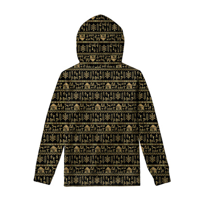 Black And Gold Warli Pattern Print Pullover Hoodie