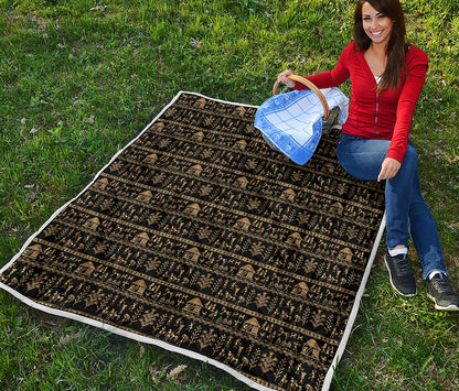 Black And Gold Warli Pattern Print Quilt