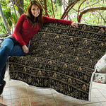 Black And Gold Warli Pattern Print Quilt