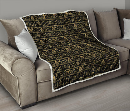 Black And Gold Warli Pattern Print Quilt