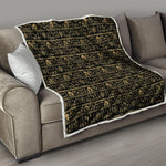 Black And Gold Warli Pattern Print Quilt