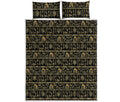 Black And Gold Warli Pattern Print Quilt Bed Set