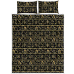 Black And Gold Warli Pattern Print Quilt Bed Set