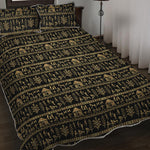 Black And Gold Warli Pattern Print Quilt Bed Set