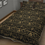 Black And Gold Warli Pattern Print Quilt Bed Set