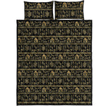 Black And Gold Warli Pattern Print Quilt Bed Set