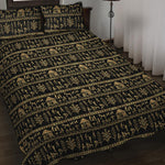 Black And Gold Warli Pattern Print Quilt Bed Set