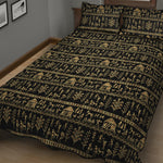 Black And Gold Warli Pattern Print Quilt Bed Set