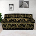 Black And Gold Warli Pattern Print Sofa Cover
