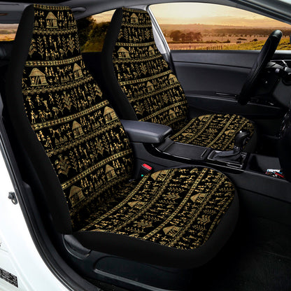Black And Gold Warli Pattern Print Universal Fit Car Seat Covers