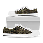 Black And Gold Warli Pattern Print White Low Top Shoes