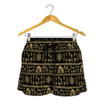Black And Gold Warli Pattern Print Women's Shorts