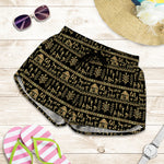 Black And Gold Warli Pattern Print Women's Shorts