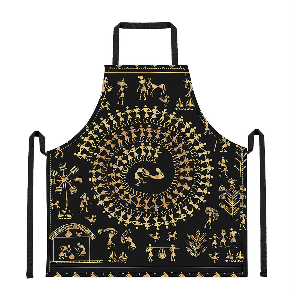 Black And Gold Warli Tribal Print Apron