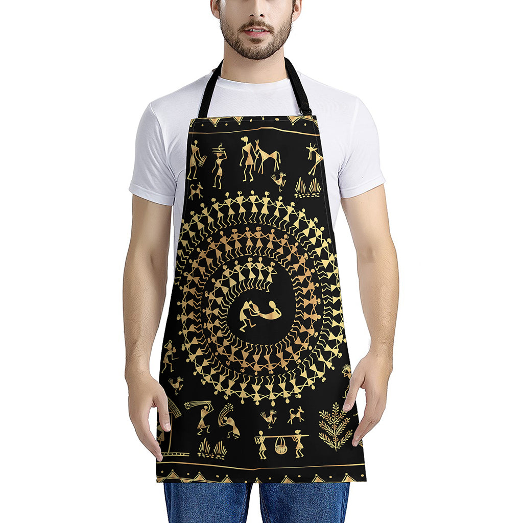 Black And Gold Warli Tribal Print Apron