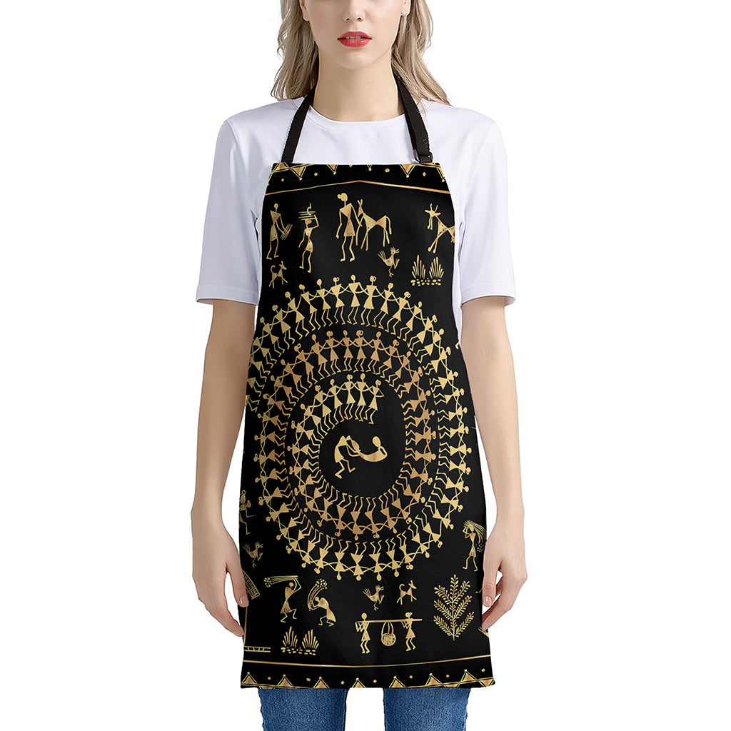 Black And Gold Warli Tribal Print Apron