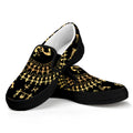 Black And Gold Warli Tribal Print Black Slip On Sneakers