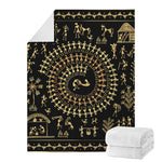 Black And Gold Warli Tribal Print Blanket