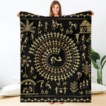 Black And Gold Warli Tribal Print Blanket