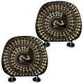 Black And Gold Warli Tribal Print Car Headrest Covers