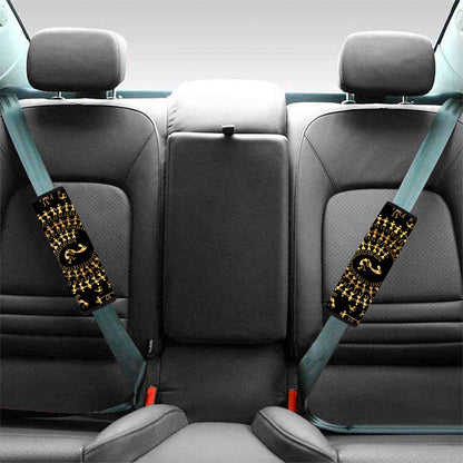 Black And Gold Warli Tribal Print Car Seat Belt Covers