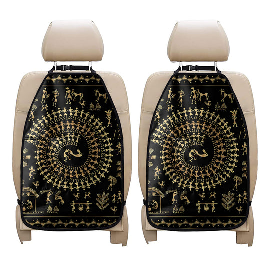 Black And Gold Warli Tribal Print Car Seat Organizers